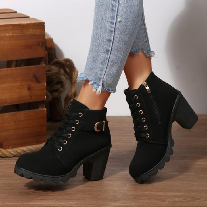 BRÍD | CHIC LACE-UP BUCKLE CHUNKY ANKLE BOOTS
