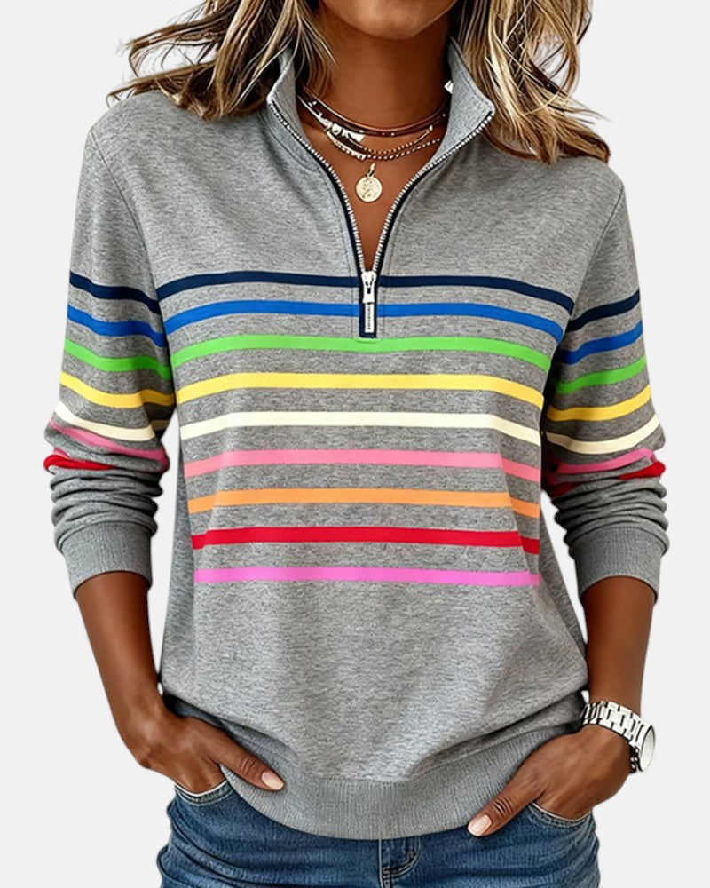 CAOIMHE | RAINBOW STRIPED ZIP SWEATSHIRT