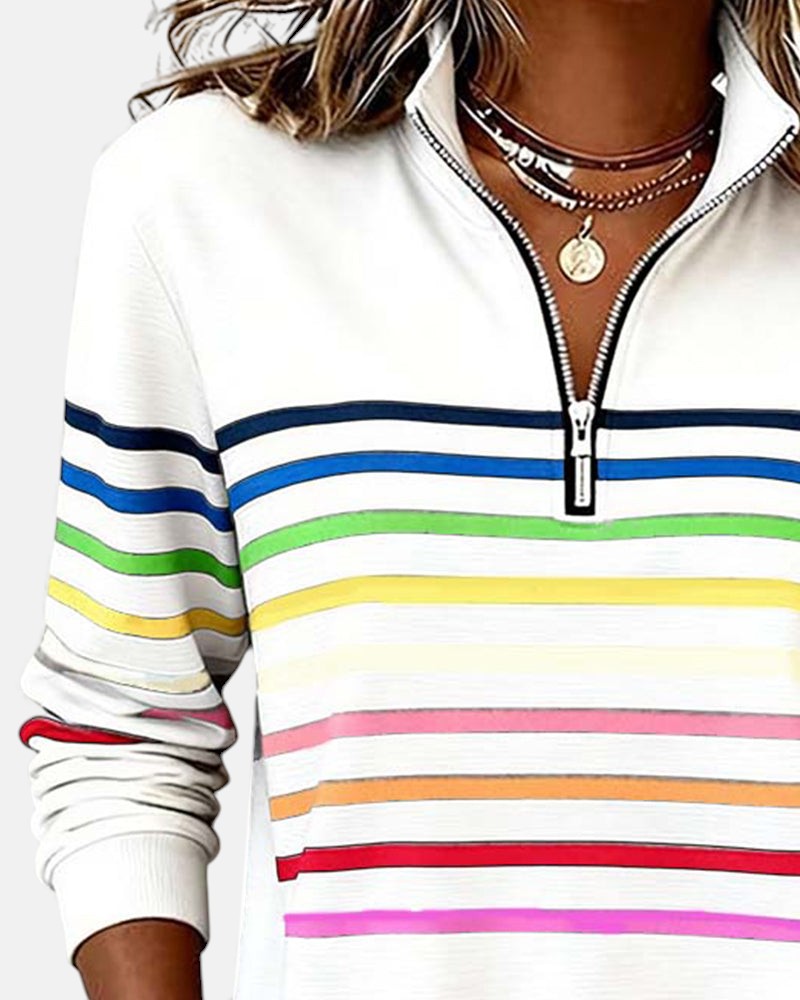 CAOIMHE | RAINBOW STRIPED ZIP SWEATSHIRT