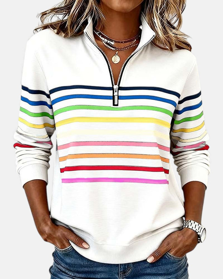 CAOIMHE | RAINBOW STRIPED ZIP SWEATSHIRT