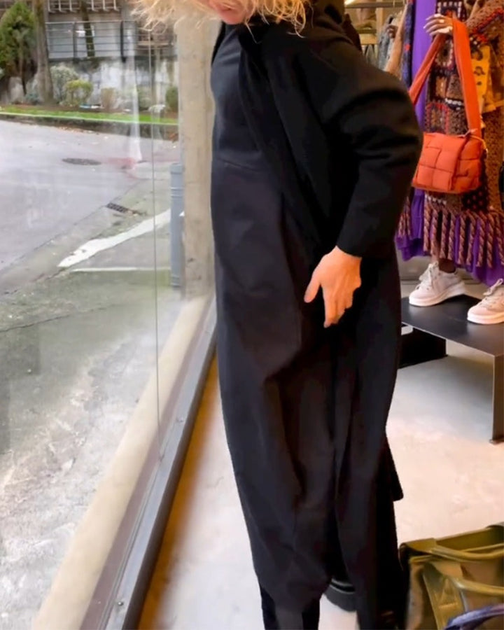 ROISIN | BLACK MIDI DRESS WITH POCKETS